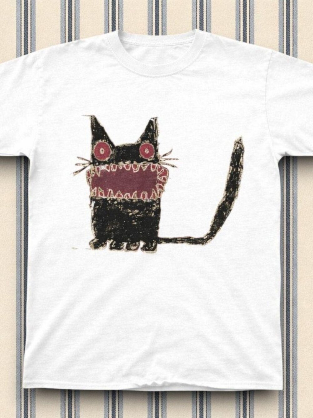 Black Cat Graphic Tee White Unisex Shirt.
